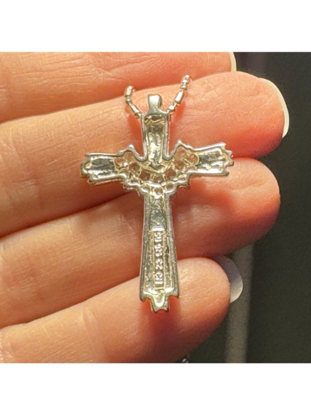 Christian Cross Sterling Silver Pendant Necklace Draped with Elegant Sash 24" - Picture 4 of 16